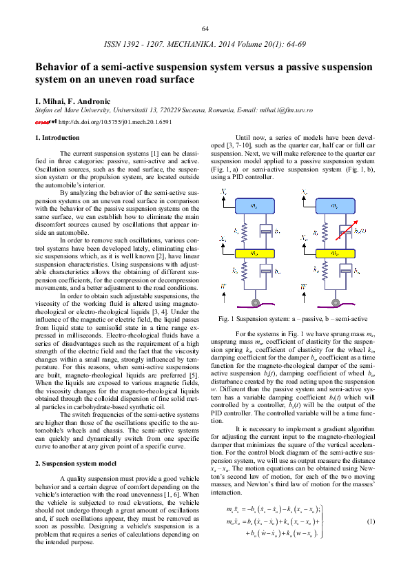 (PDF) Behavior of a semiactive suspension system versus a passive