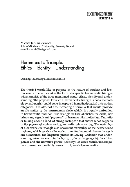 (PDF) Hermeneutic Triangle. Ethics – Identity – Understanding