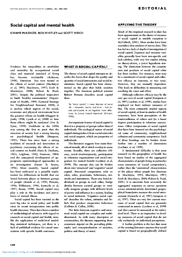 (PDF) Social capital and mental health