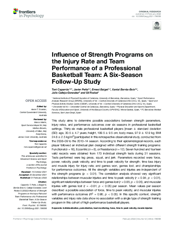(PDF) Influence of Strength Programs on the Injury Rate and Team ...