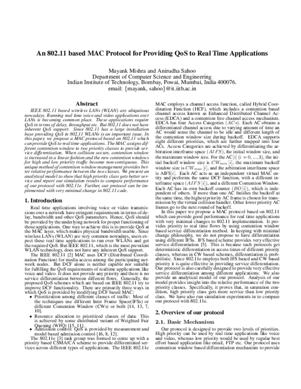 (PDF) An 802.11 Based MAC Protocol for Providing QoS to Real Time ...