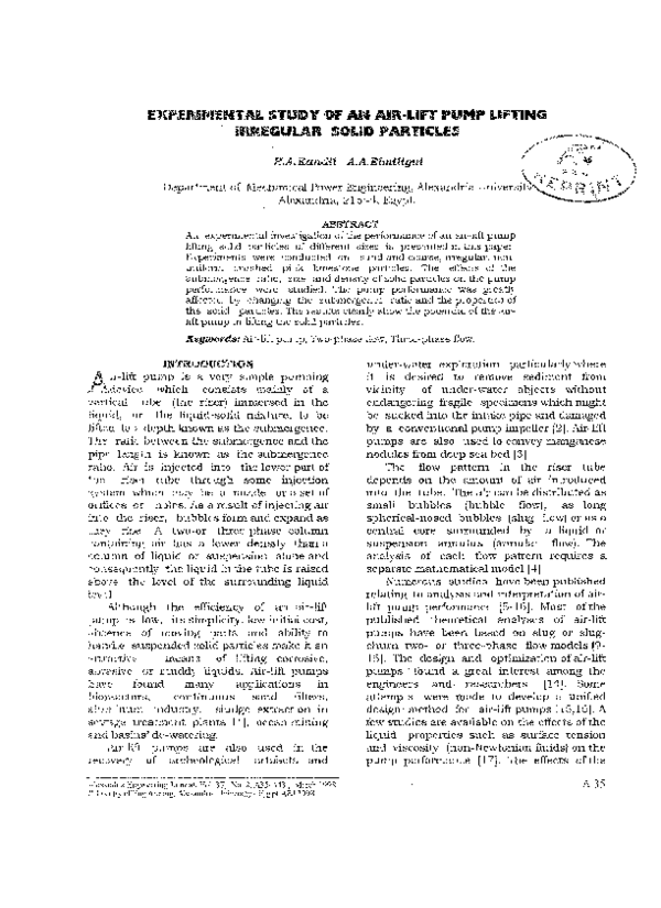 (PDF) Experimental Study of an Air-Lift Pump Lifting Irregular Solid ...