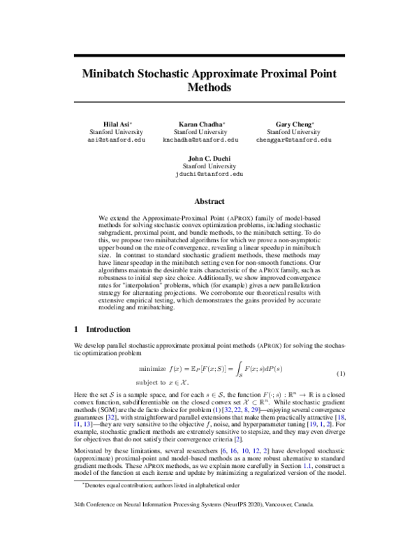 (PDF) Minibatch Stochastic Approximate Proximal Point Methods