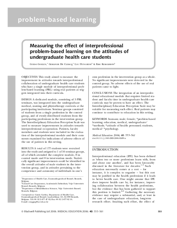 (PDF) Measuring the effect of interprofessional problem-based learning ...