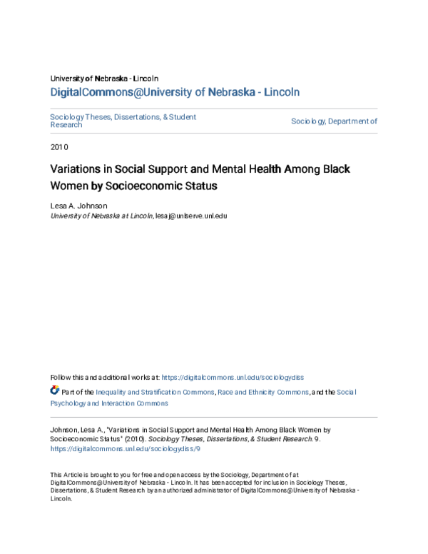 (PDF) Variations in Social Support and Mental Health Among Black Women ...