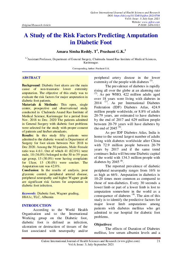 (PDF) A Study of the Risk Factors Predicting Amputation in Diabetic Foot