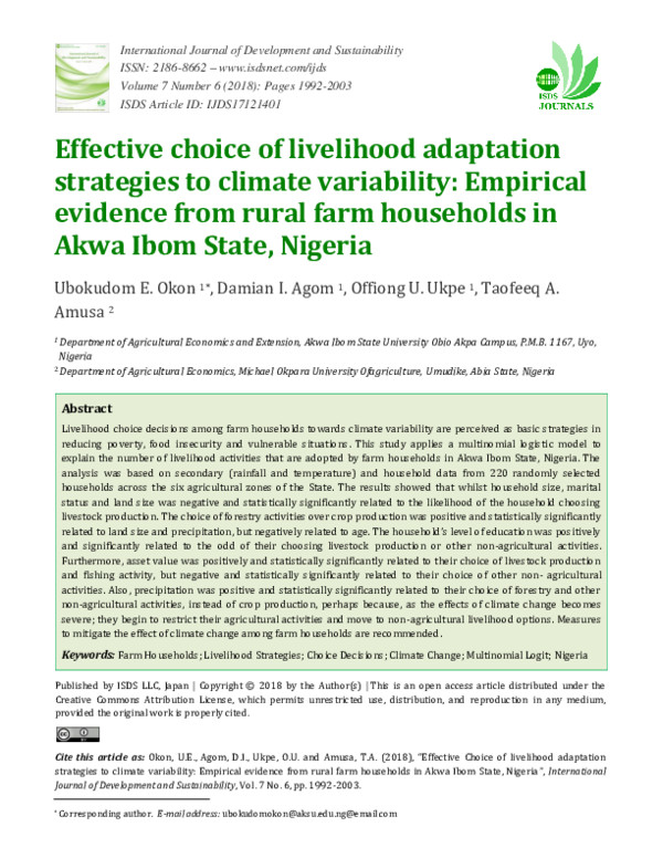(PDF) Effective choice of livelihood adaptation strategies to climate ...