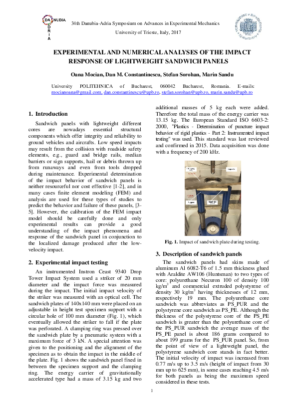 (PDF) Experimental and numerical analyses of the impact response of ...