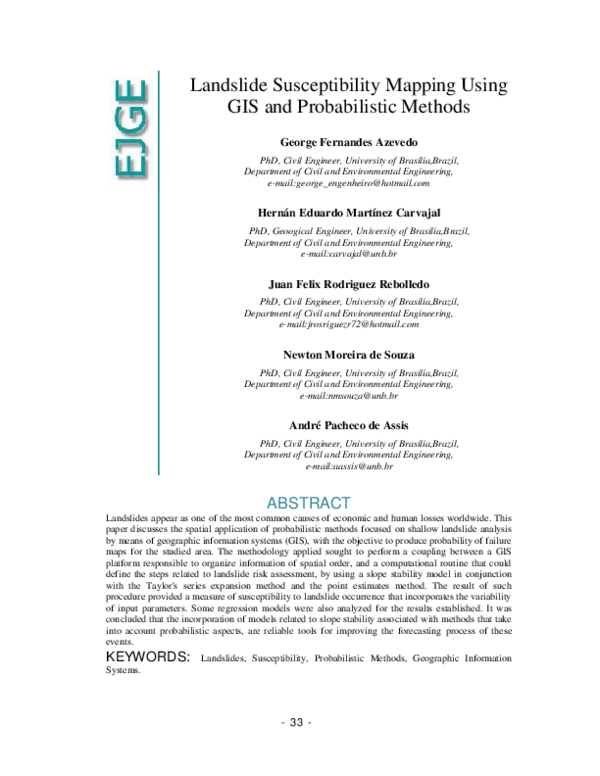 (PDF) Landslide Susceptibility Mapping Using GIS and Probabilistic Methods