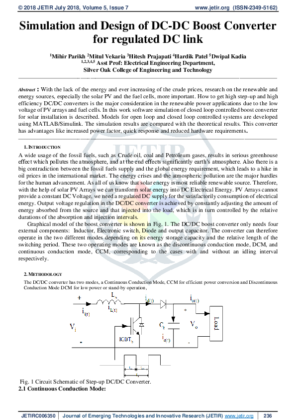 (PDF) Simulation and Design of DC-DC Boost Converter for regulated DC link