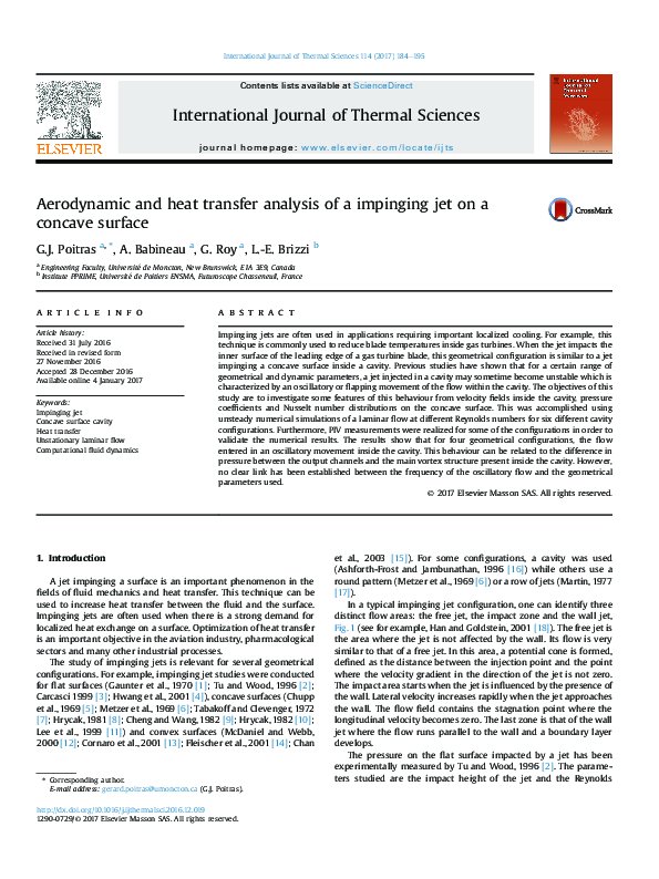 (PDF) Aerodynamic and heat transfer analysis of a impinging jet on a ...
