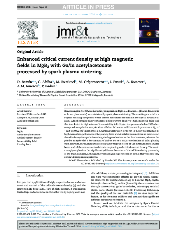 (PDF) Enhanced critical current density at high magnetic fields in MgB2 ...