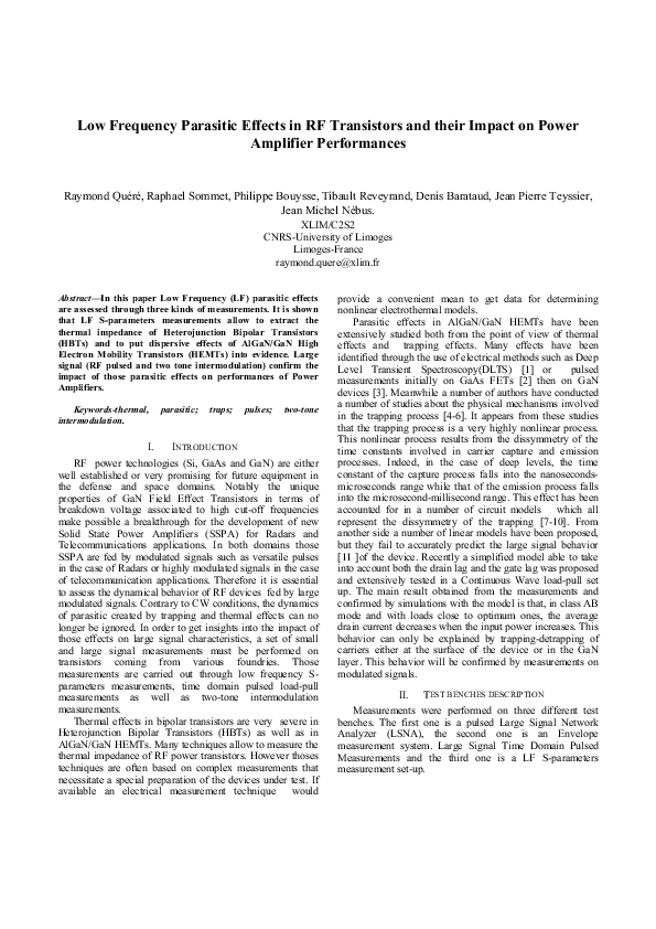 (PDF) Low frequency parasitic effects in RF transistors and their ...