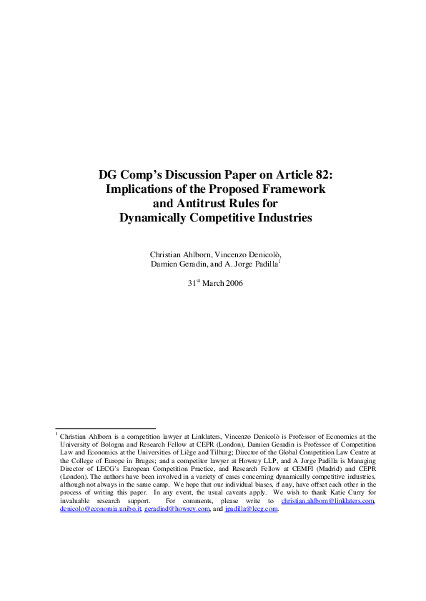 (PDF) DG Comp's Discussion Paper on Article 82: Implications of the ...