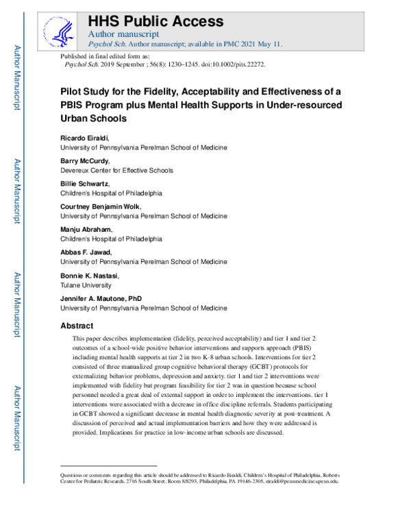 (PDF) Pilot study for the fidelity, acceptability, and effectiveness of ...