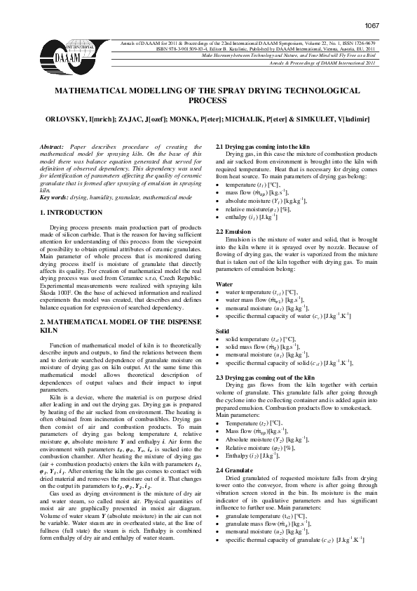 (PDF) Mathematical Modelling of the Spray Drying Technological Process