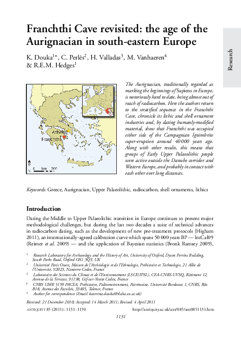 Franchthi Cave revisited: the age of the Aurignacian in south-eastern Europe
