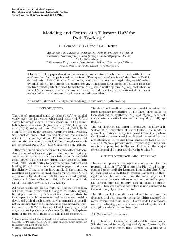(PDF) Modeling and Control of a Tiltrotor UAV for Path Tracking