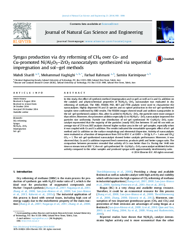 (PDF) Syngas production via dry reforming of CH4 over Co- and Cu ...