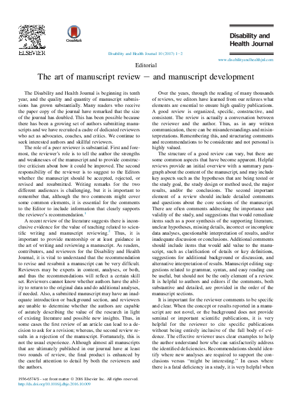 (PDF) The art of manuscript review – and manuscript development