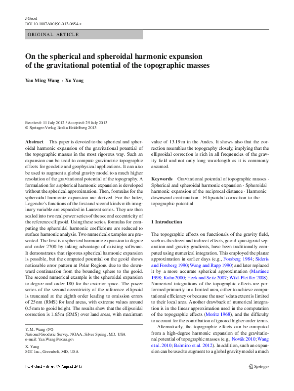 (PDF) On the spherical and spheroidal harmonic expansion of the ...
