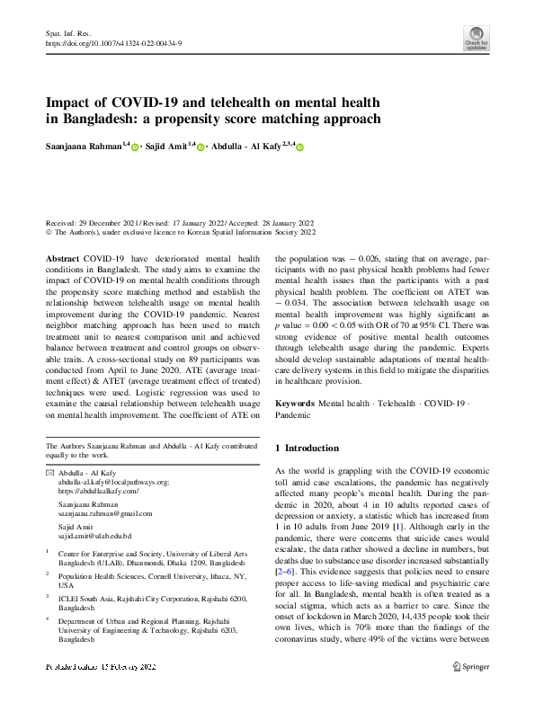 (PDF) Impact of COVID-19 and telehealth on mental health in Bangladesh ...