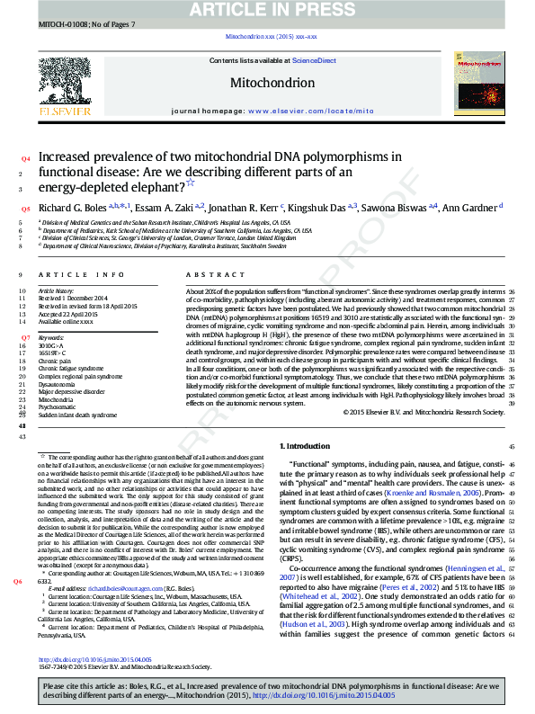 (PDF) Increased prevalence of two mitochondrial DNA polymorphisms in ...
