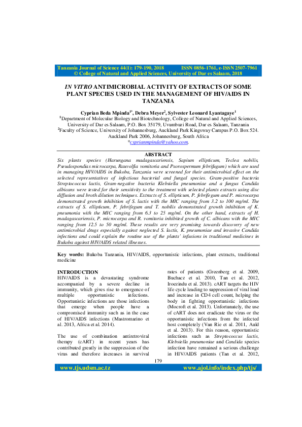 (PDF) In vitro antimicrobial activity of extracts of some plant species ...