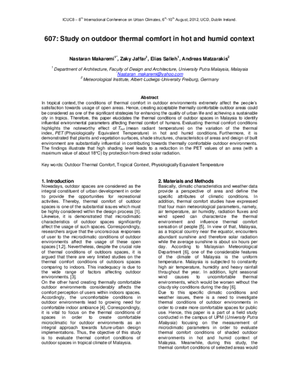 (PDF) Study on Outdoor Thermal Comfort in Hot and Humid Context