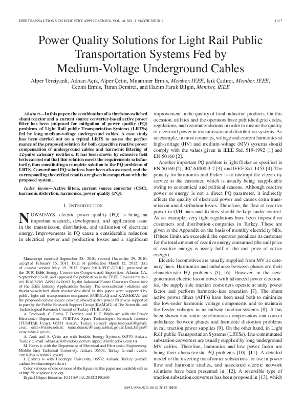 (PDF) Power Quality Solutions for Light Rail Public Transportation ...