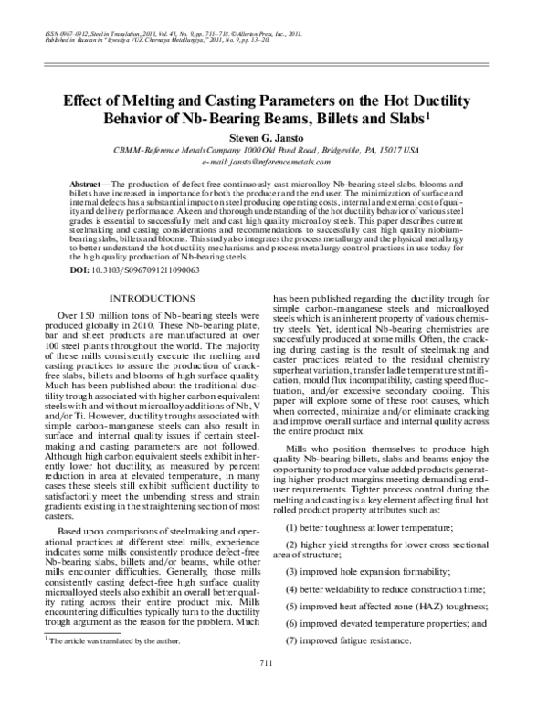 (PDF) Effect of melting and casting parameters on the hot ductility ...