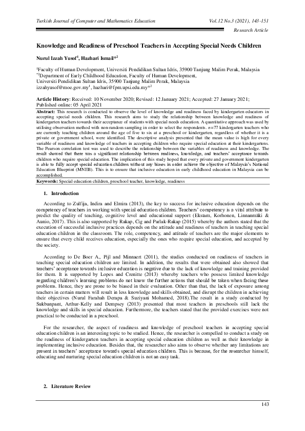 (PDF) Knowledge and Readiness of Preschool Teachers in Accepting ...