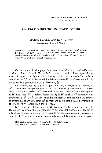 (PDF) On flat surfaces in space forms | Ruy Tojeiro de Figueiredo ...