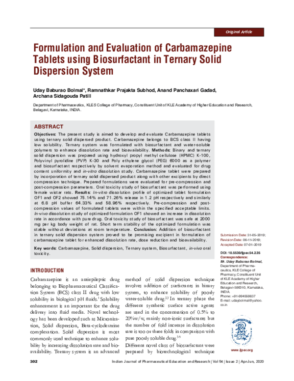 (PDF) Formulation and Evaluation of Carbamazepine Tablets using ...