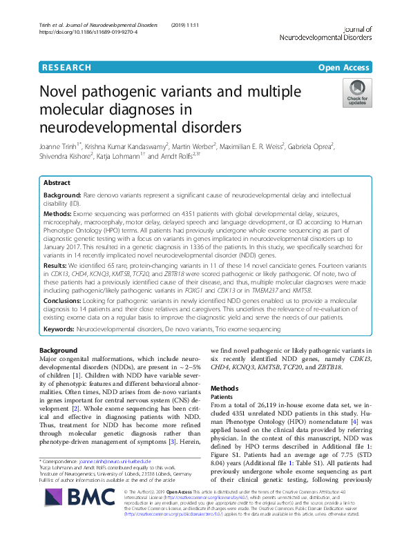 (PDF) Novel pathogenic variants and multiple molecular diagnoses in ...
