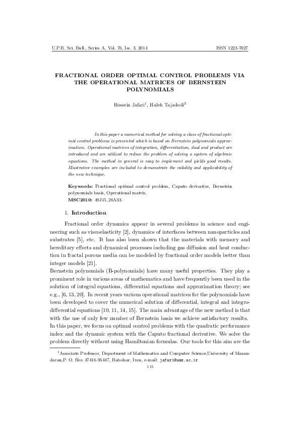 (PDF) Fractional order optimal control problems via the operational ...