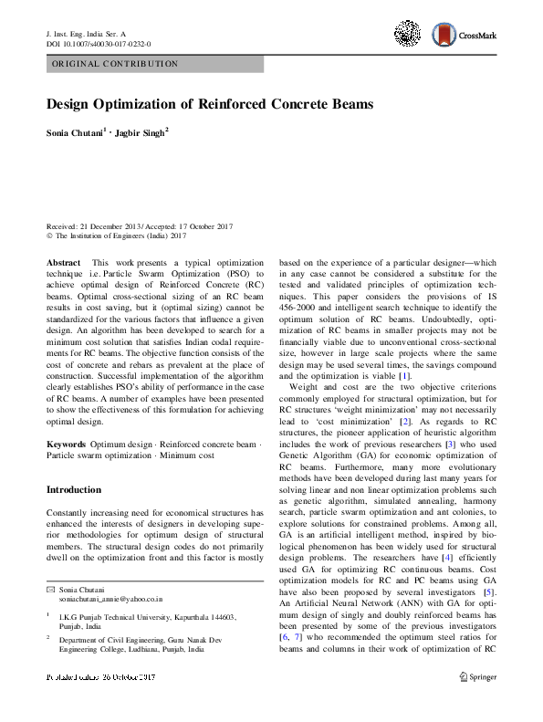 (PDF) Design Optimization of Reinforced Concrete Beams