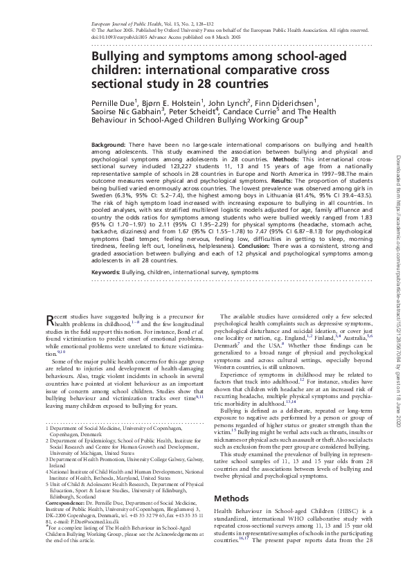 (PDF) Bullying and symptoms among school-aged children: international ...