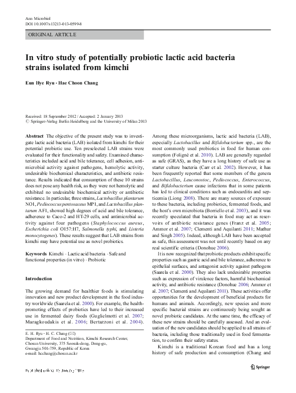 (PDF) In vitro study of potentially probiotic lactic acid bacteria ...