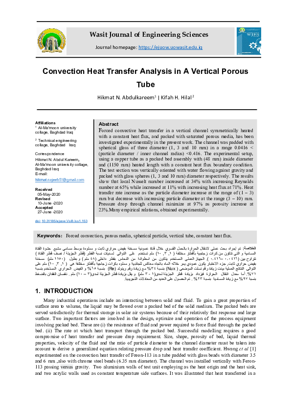 (PDF) Convection Heat Transfer Analysis in A Vertical Porous Tube