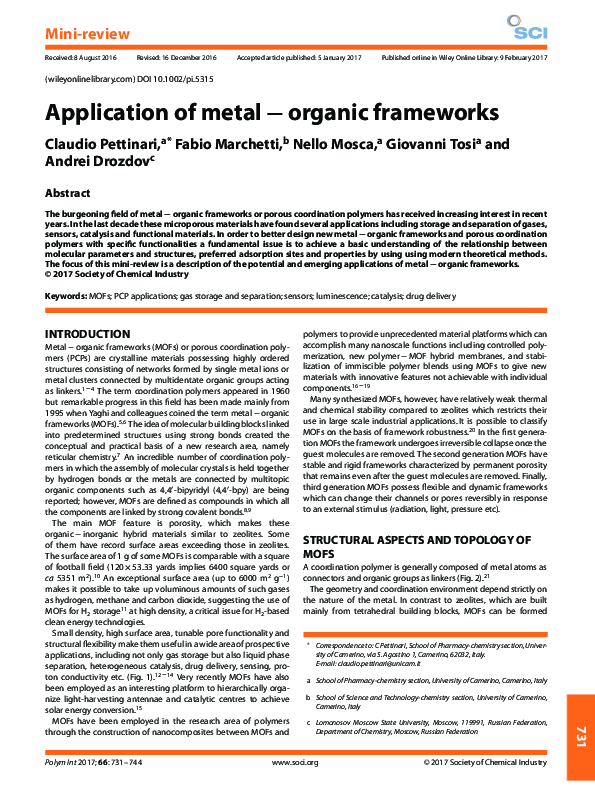 (PDF) Application of metal − organic frameworks