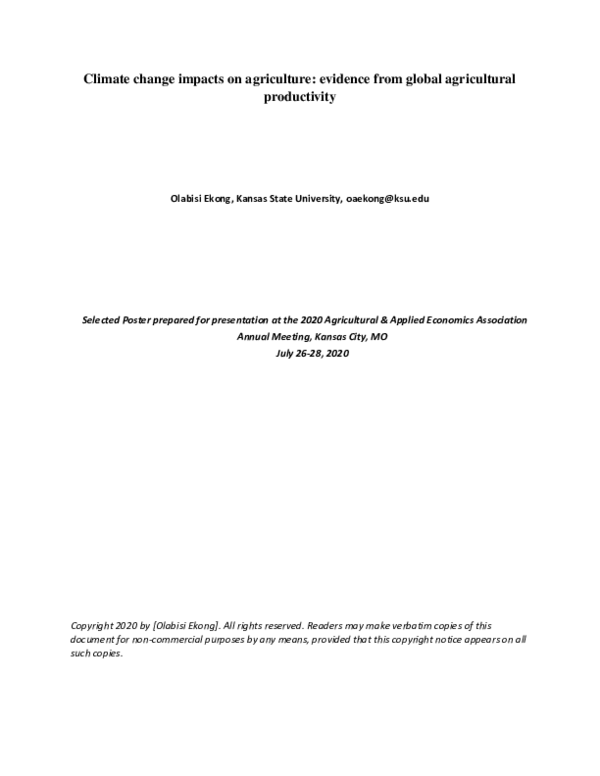 (PDF) Climate change impacts on agriculture: evidence from global ...