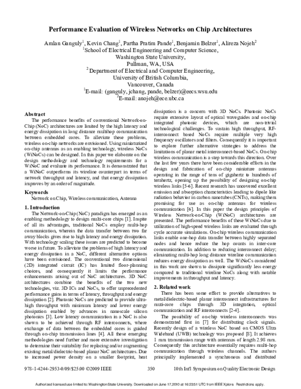 (PDF) Performance evaluation of wireless networks on chip architectures