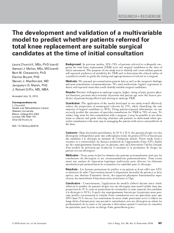 (PDF) The development and validation of a multivariable model to ...