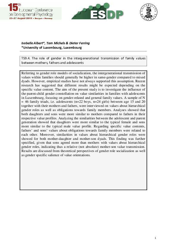 (PDF) The role of gender in the intergenerational transmission of ...