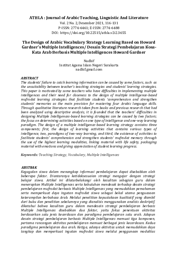 (PDF) The Implementation of Arabic Vocabulary Learning Strategies ...