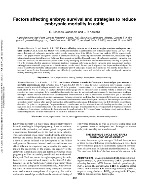 (PDF) Factors affecting embryo survival and strategies to reduce ...