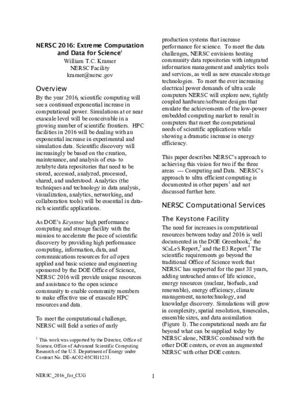 (PDF) NERSC 2016: Extreme Computation and Data for Science 1