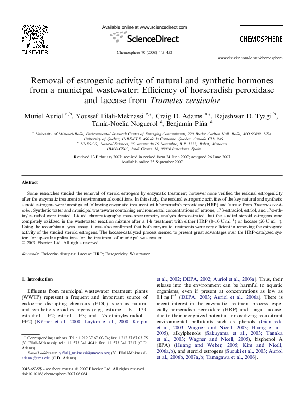 (PDF) Removal of estrogenic activity of natural and synthetic hormones ...