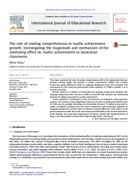 (PDF) The role of reading comprehension in maths achievement growth ...